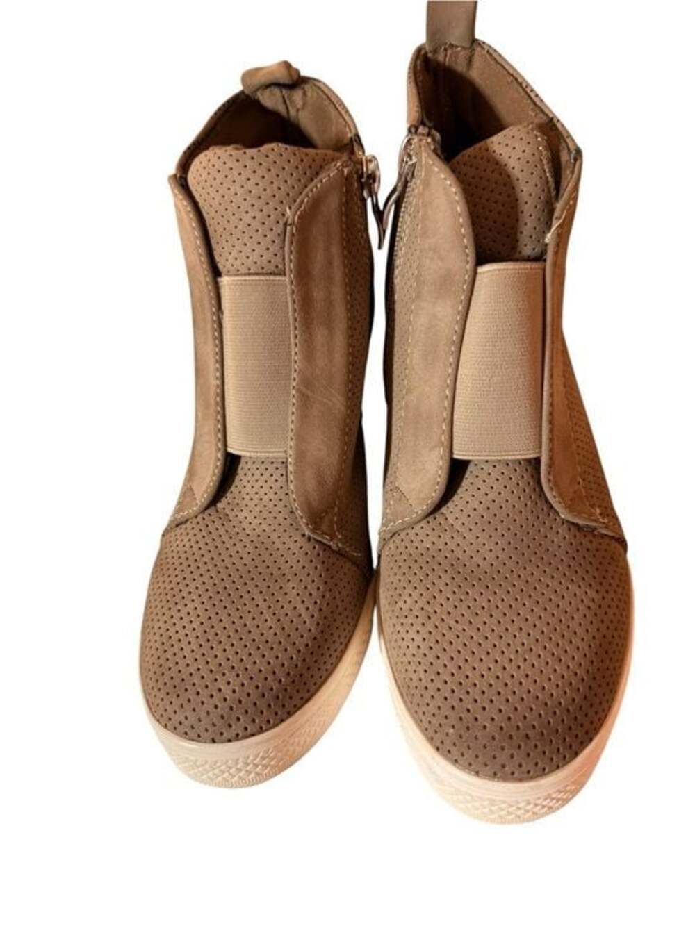 Taupe Perforated Slip-On Wedge Sneakers Size 7